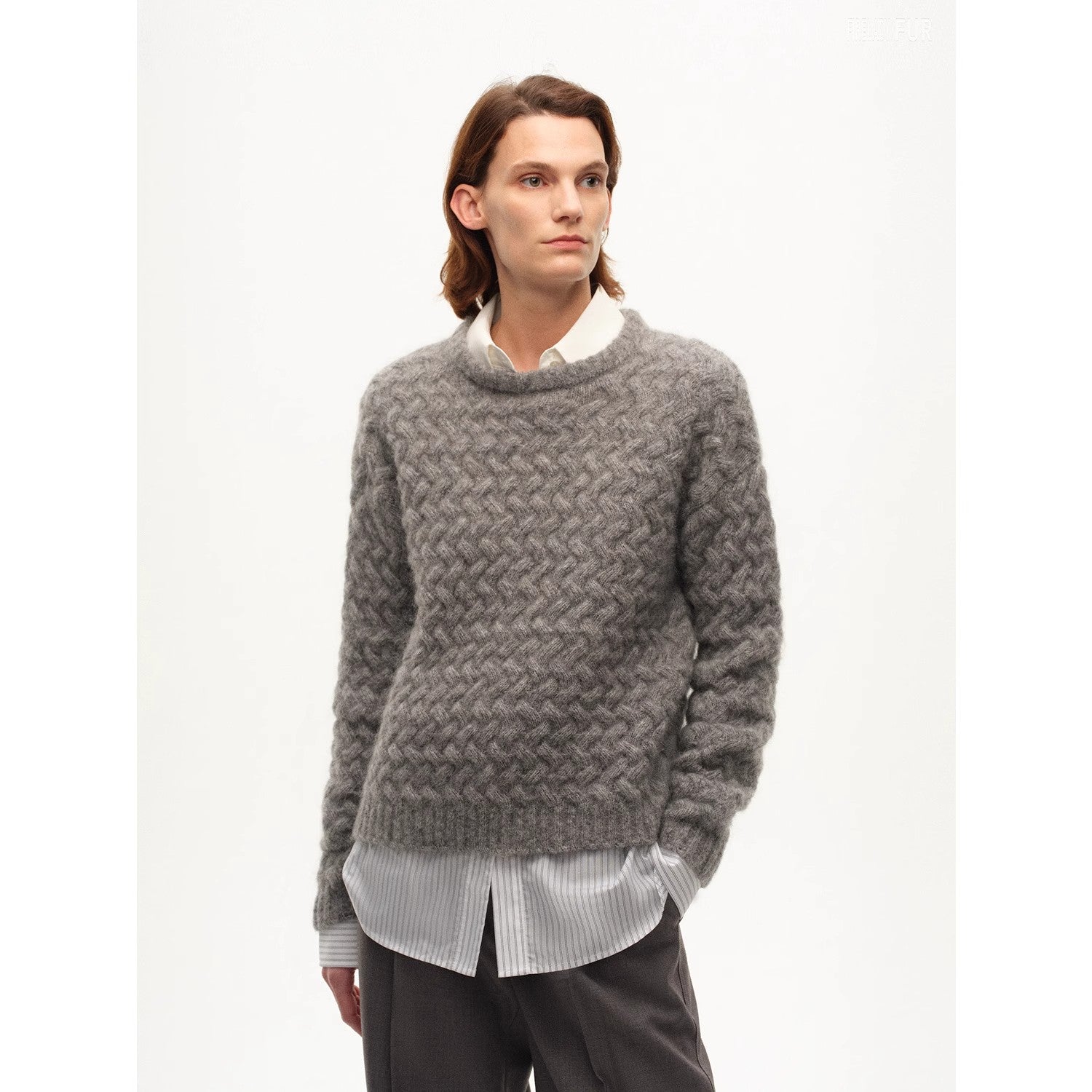 [FF×JW Collaboration Warm Exclusive] Classic Mohair Pullover Sweater with Textured Knit and Warmth-Enhancing Round Neck-0