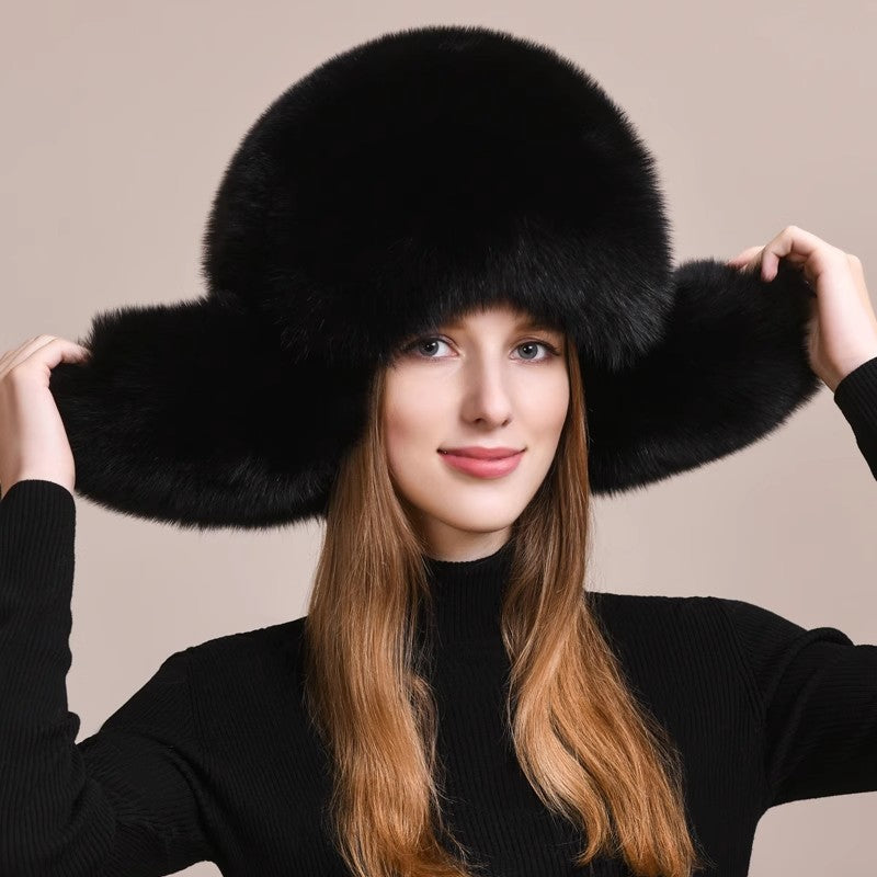 Fireladyfur Women's Solid Earmuffs Hat in a Classic Style-0