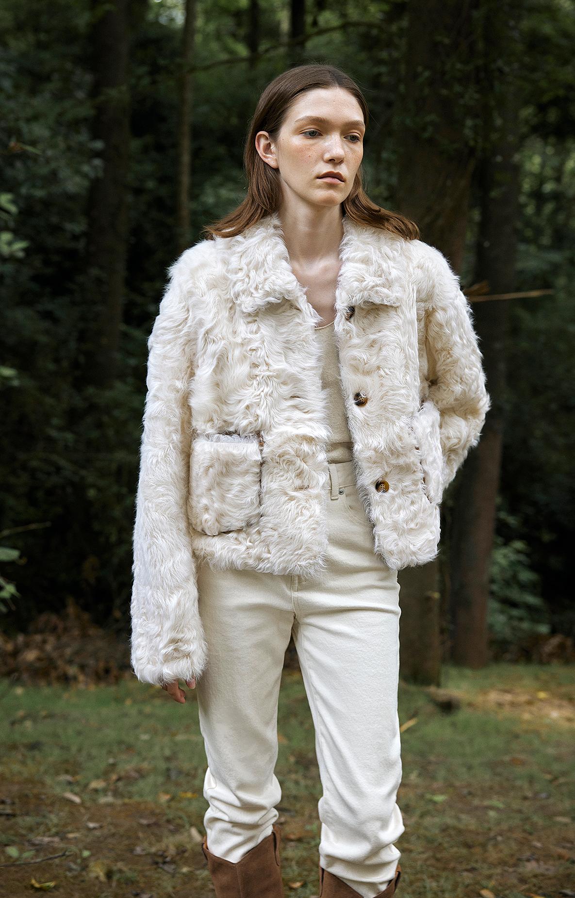 "Rachel" frost-smudged two-tone sheepskin lapel coat-1