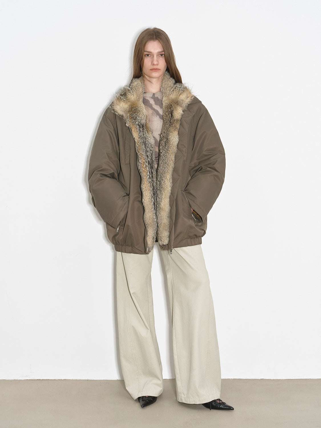 Fireladyfur Women's Warm Winter Down Jacket with a Fluffy Fox Fur Collar“Travel Notes”-0