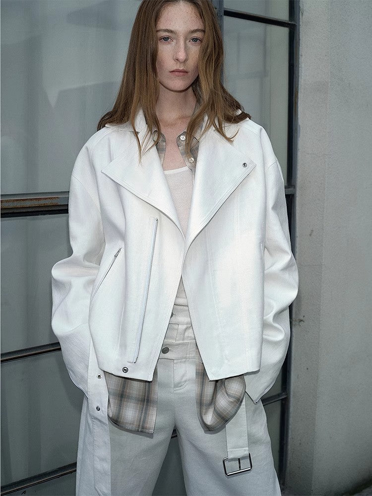 Practical personality linen draped trapezoidal jacket"Modern Past"-0