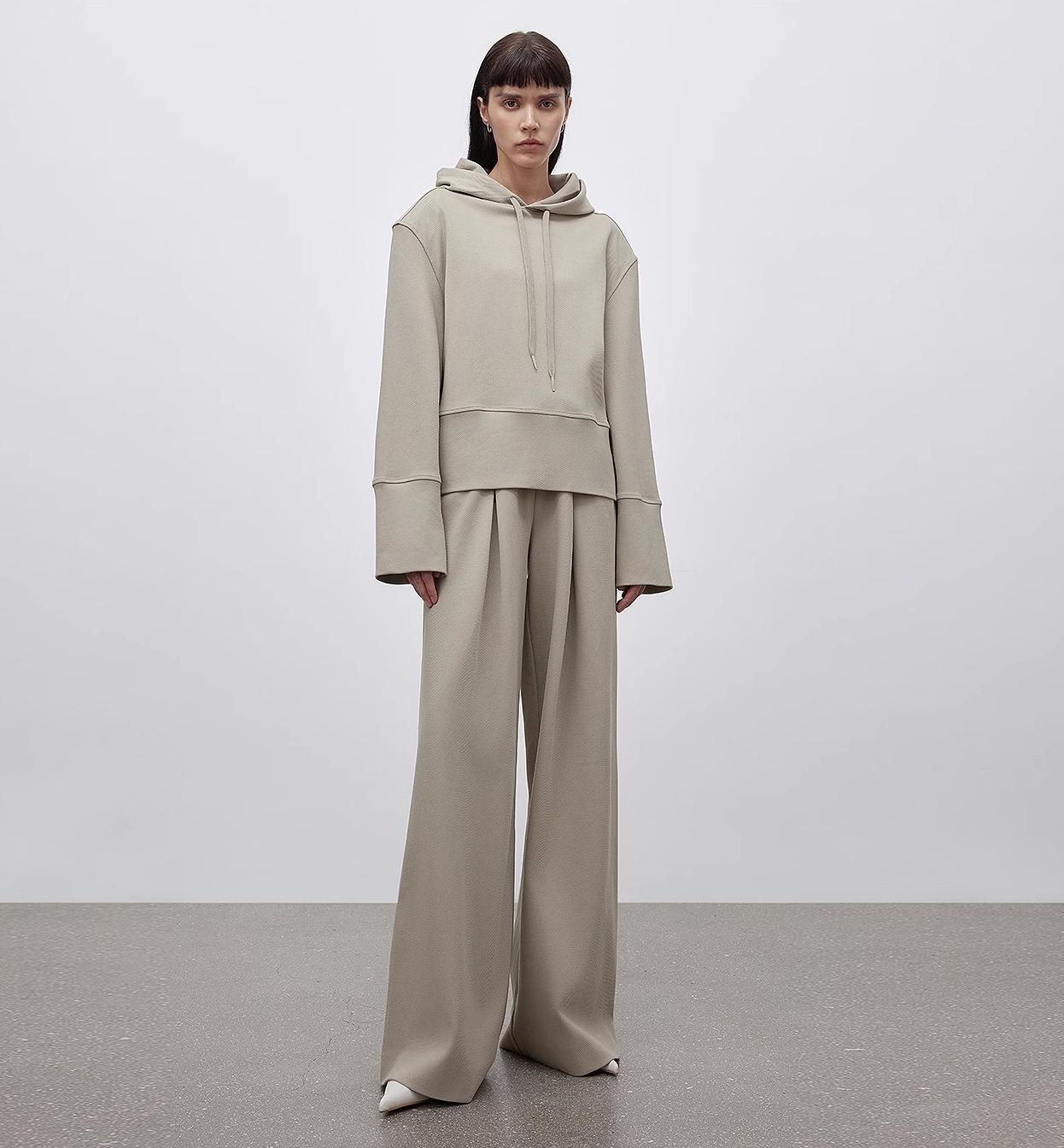 "Time Travel" Short Hooded Sweatshirt for Women, Sports Style Set, Autumn and Winter Casual Sweatpants with Straight-Leg and Draped Fit-0