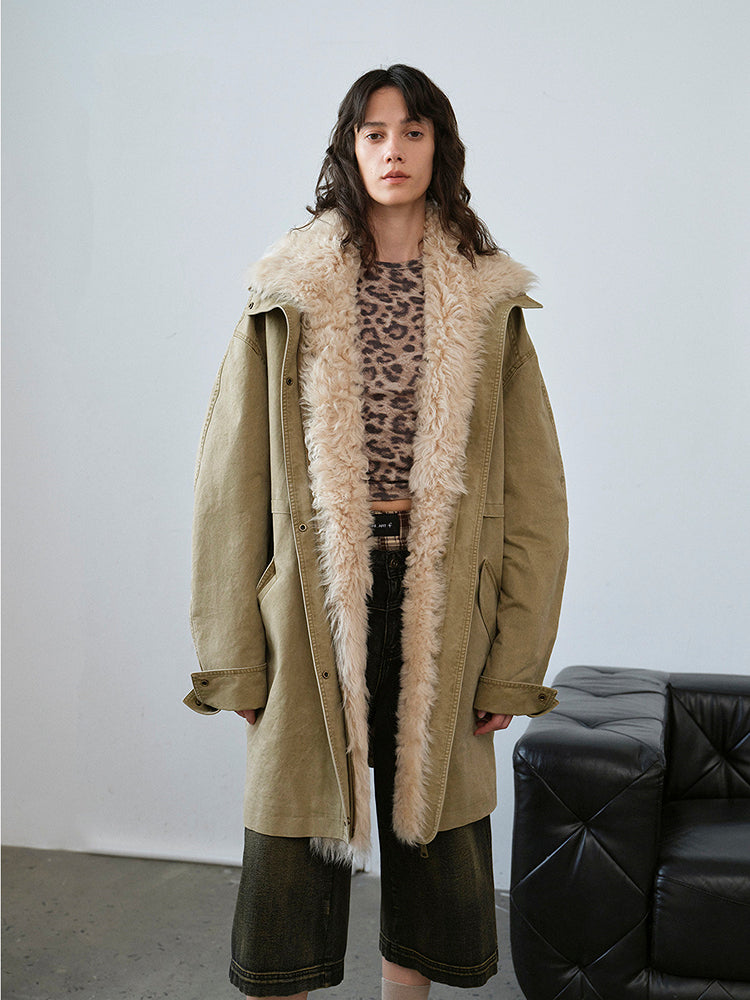 Fireladyfur Women's Detachable Goose Down Parka "Cool Denim"-4