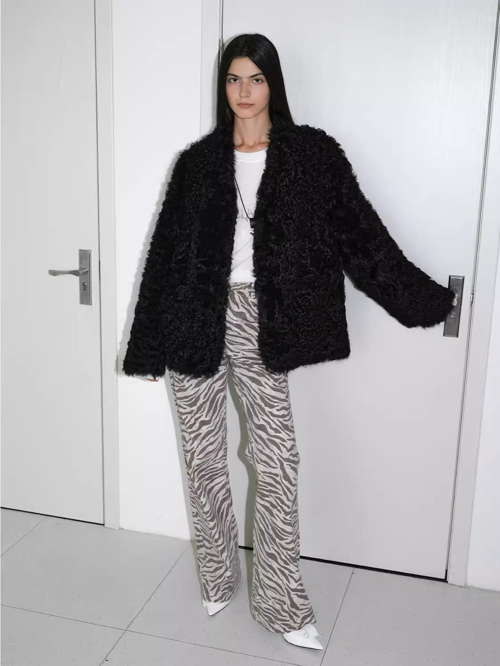 Fireladyfur Women's Black Sheepskin Jacket with Tuscan Fur"My Little Curly"-0