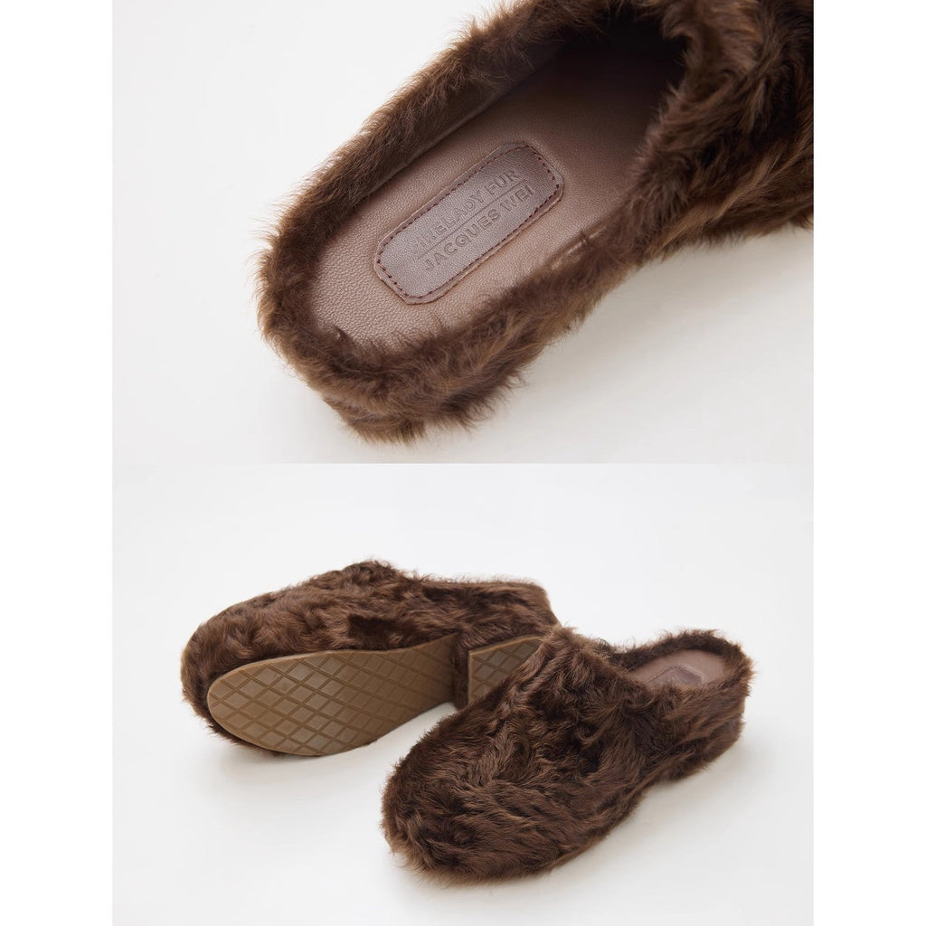 [FF × JW Collaboration - Fur-lined Slip-On Platform Sneakers] Casual and stylish design with wool, slip-on thick-soled sneakers that add height-1