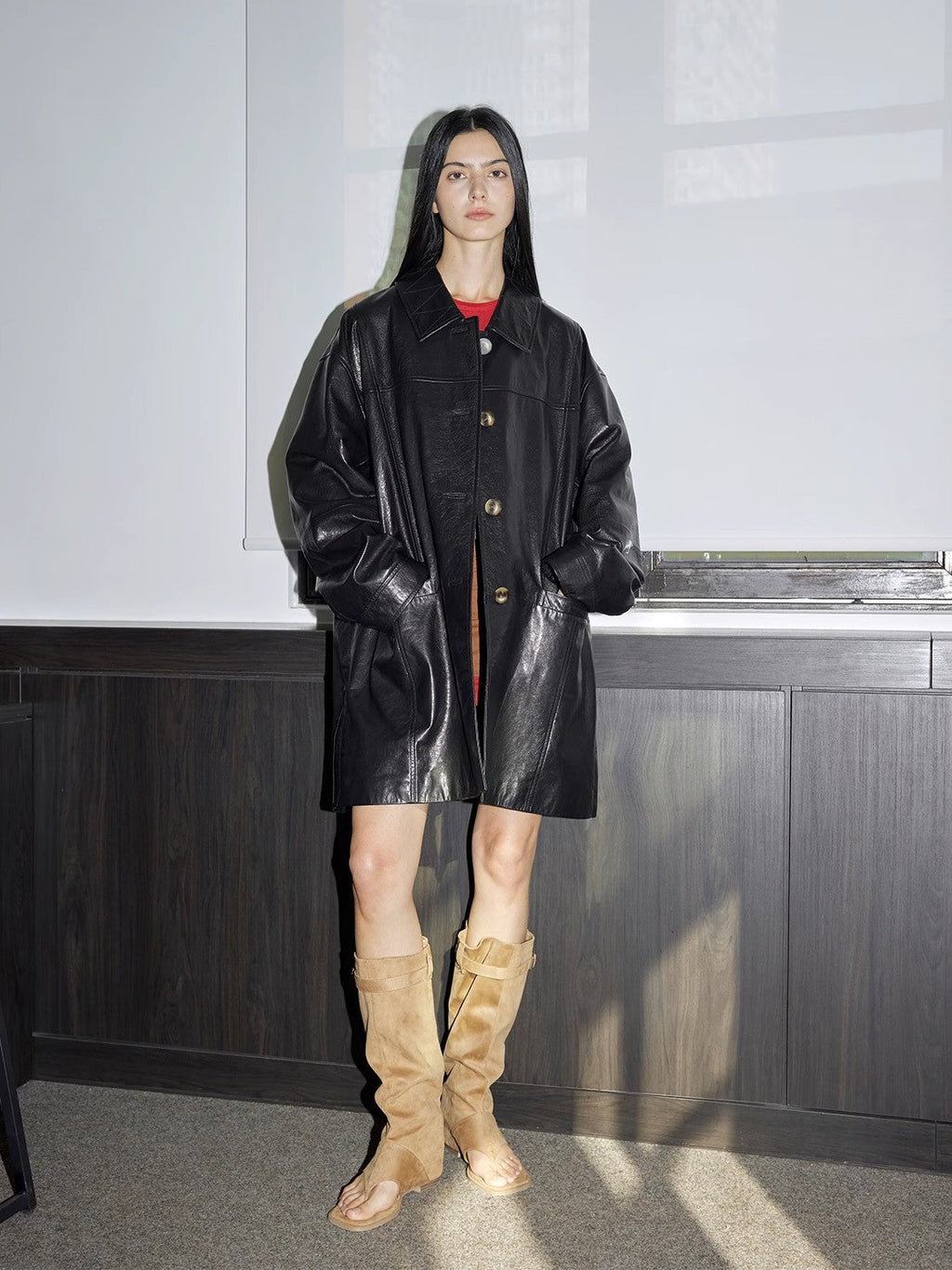 Limited Edition Waxed Goat Leather/Retro Casual Lapel Mid-Length Leather Jacket “Notting Hill Diary”-2