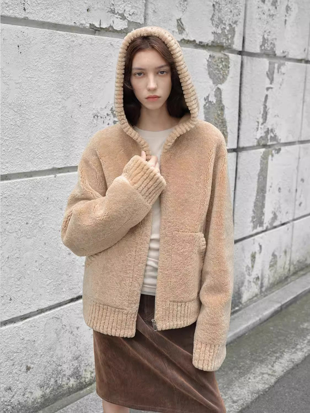 Fireladyfur Women's Hooded Merino Sheepskin Jacket“Bad boy”-4