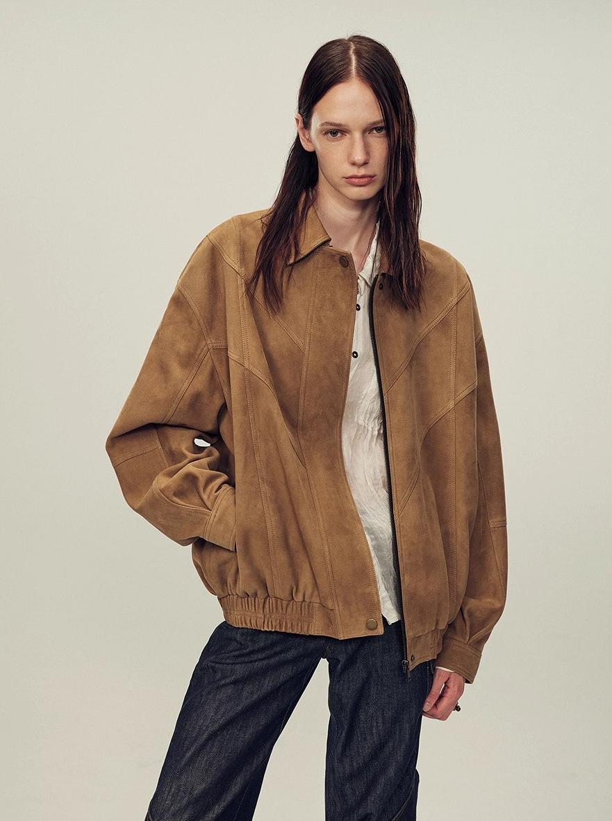 Fireladyfur Women's Suede Top-Grain Sheepskin Leather Jacket-0