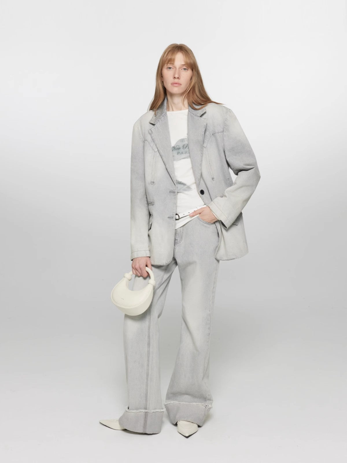 "Blues Time" Retro washed distressed straight flared cuffed jeans for women-0