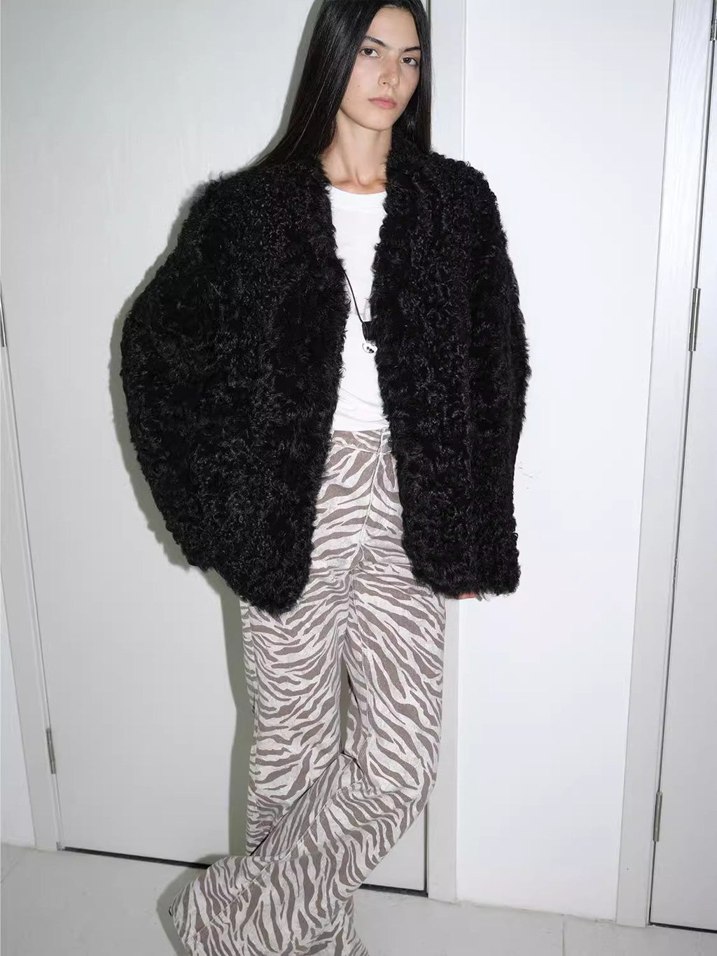 Fireladyfur Women's Black Sheepskin Jacket with Tuscan Fur"My Little Curly"-4