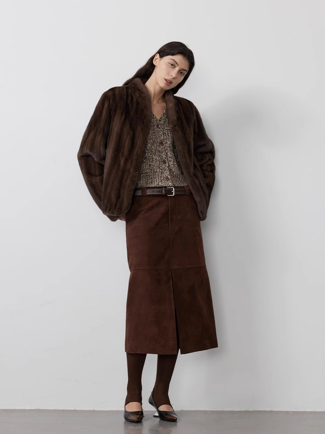 Warm coffee mink retro imported stand collar short mink fur coat-2