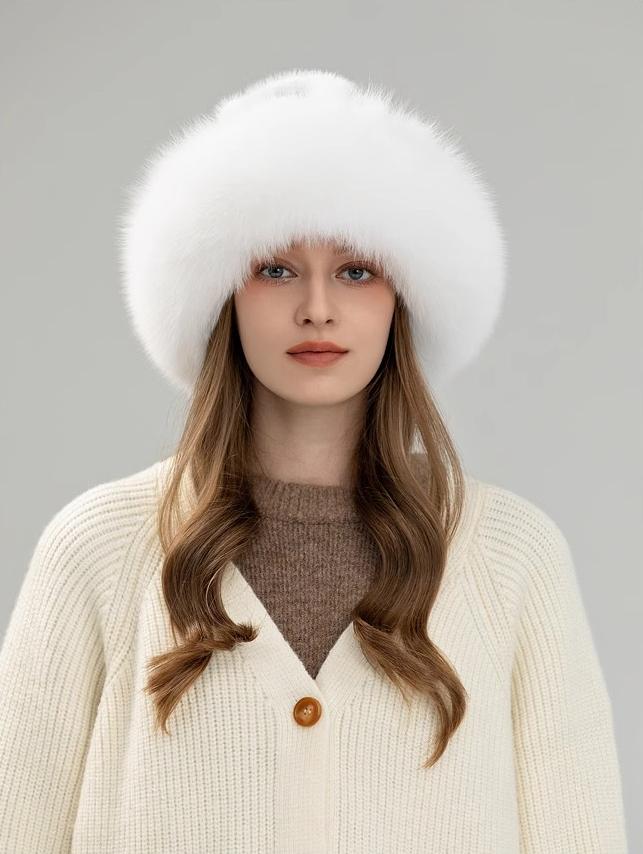 Ethnic style mink warm ear protection fox fur bucket hat-2