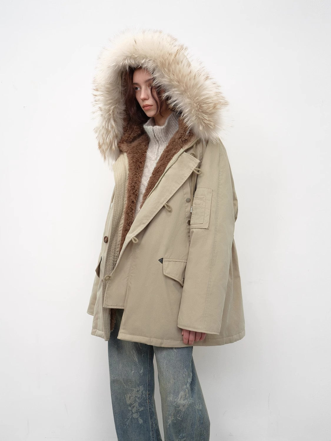 Fireladyfur Women's Shearling Lined Down Parka with Raccoon Fur Collar hood"Coastal Highway II"-4