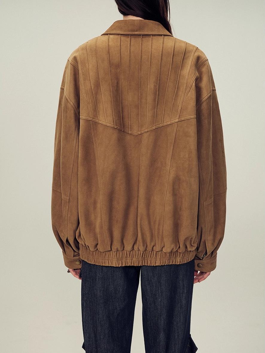 Fireladyfur Women's Suede Top-Grain Sheepskin Leather Jacket-4