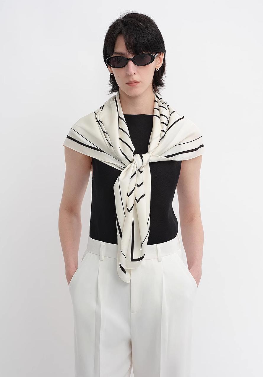 Fireladyfur Women's Stretch Silk Scarf with Original Geometric Print-0