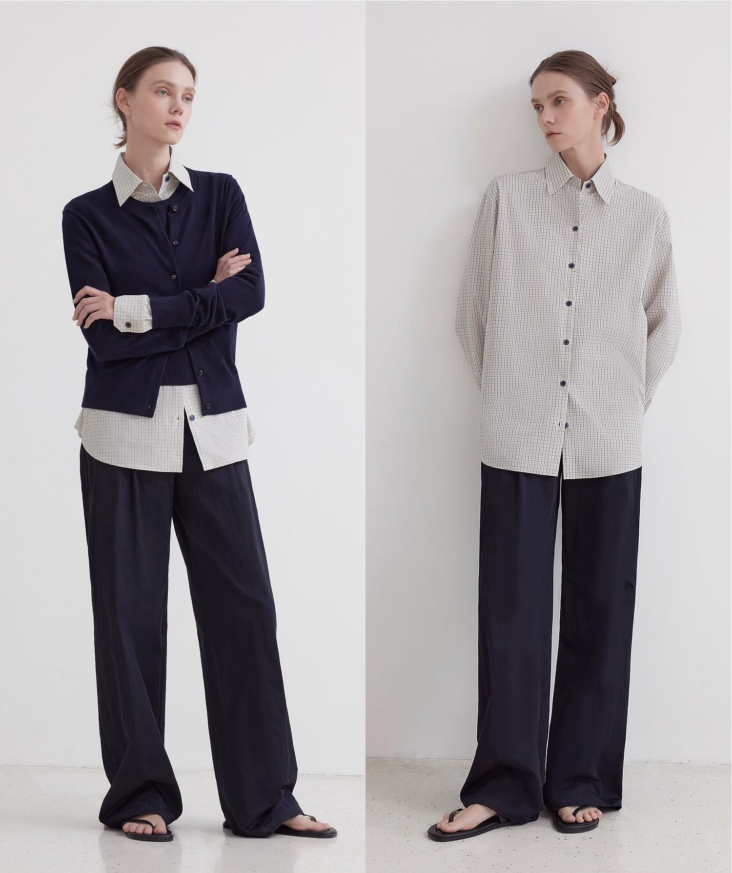 Plaid shirt commuting inner top high-end long-sleeved "Independence Song"-3