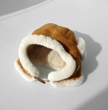 Merino wool warm earmuffs genuine leather suede aviator hat-1