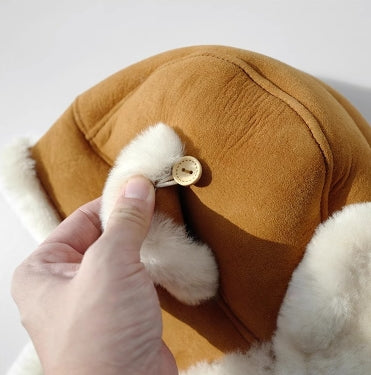 Merino wool warm earmuffs genuine leather suede aviator hat-3