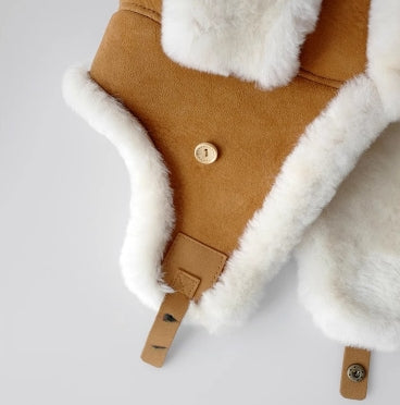 Merino wool warm earmuffs genuine leather suede aviator hat-4