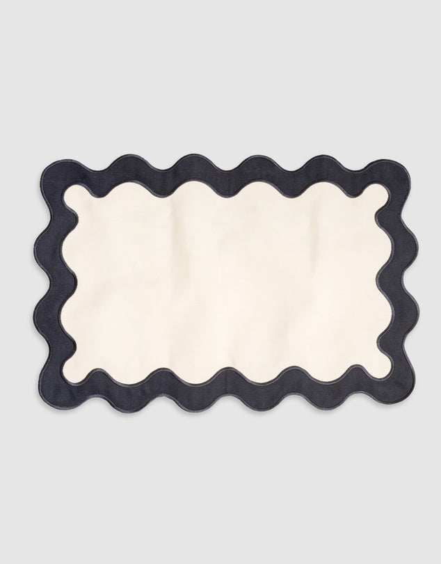 Linen Table Placemet Set with Embroidered Scalloped Edges