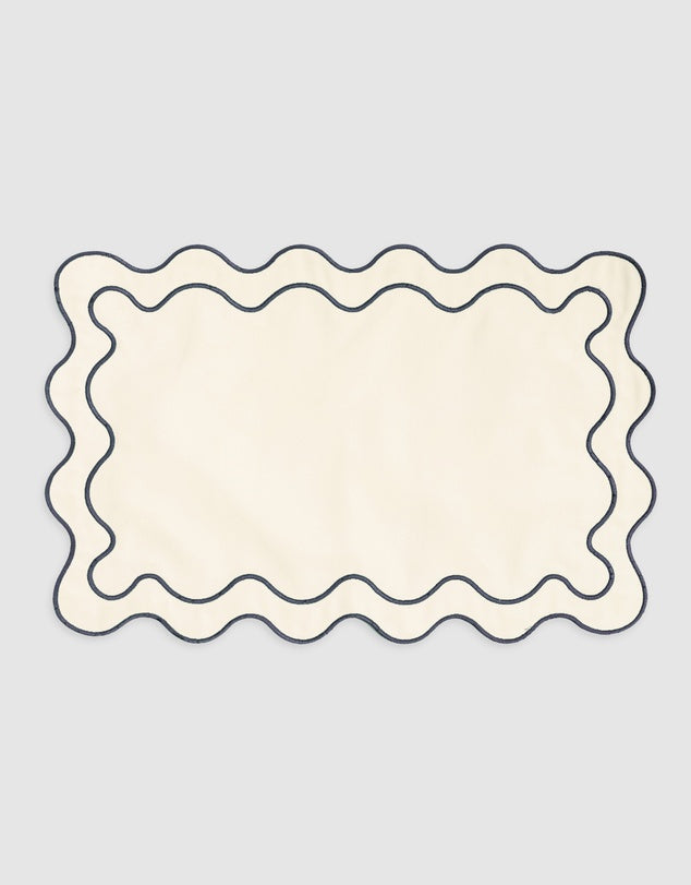 Linen Table Placemet Set with Embroidered Scalloped Edges