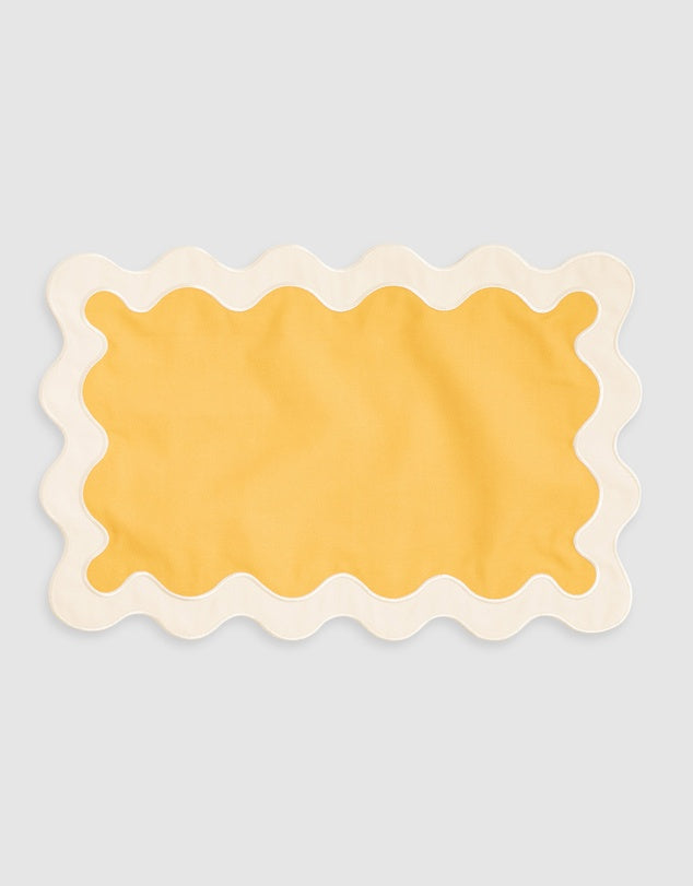 Linen Table Placemet Set with Embroidered Scalloped Edges-0