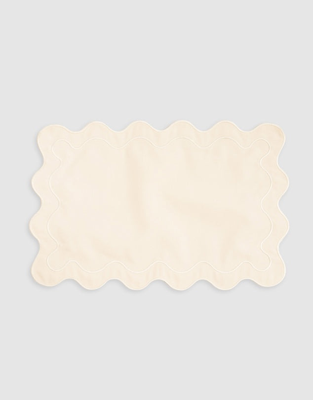 Linen Table Placemet Set with Embroidered Scalloped Edges-1