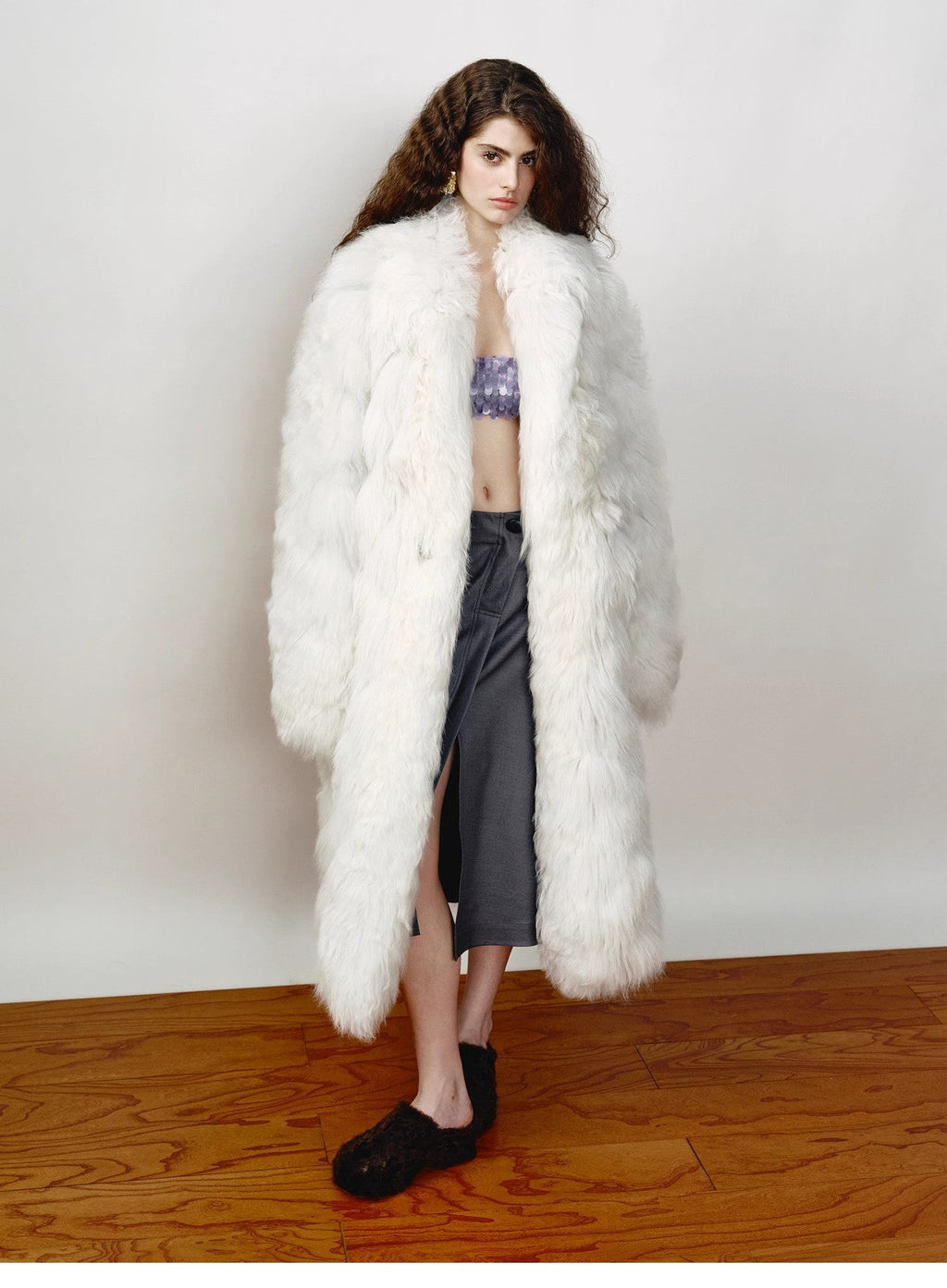 [FF × JW Collaboration - Fur-lined Slip-On Platform Sneakers] Casual and stylish design with wool, slip-on thick-soled sneakers that add height-2