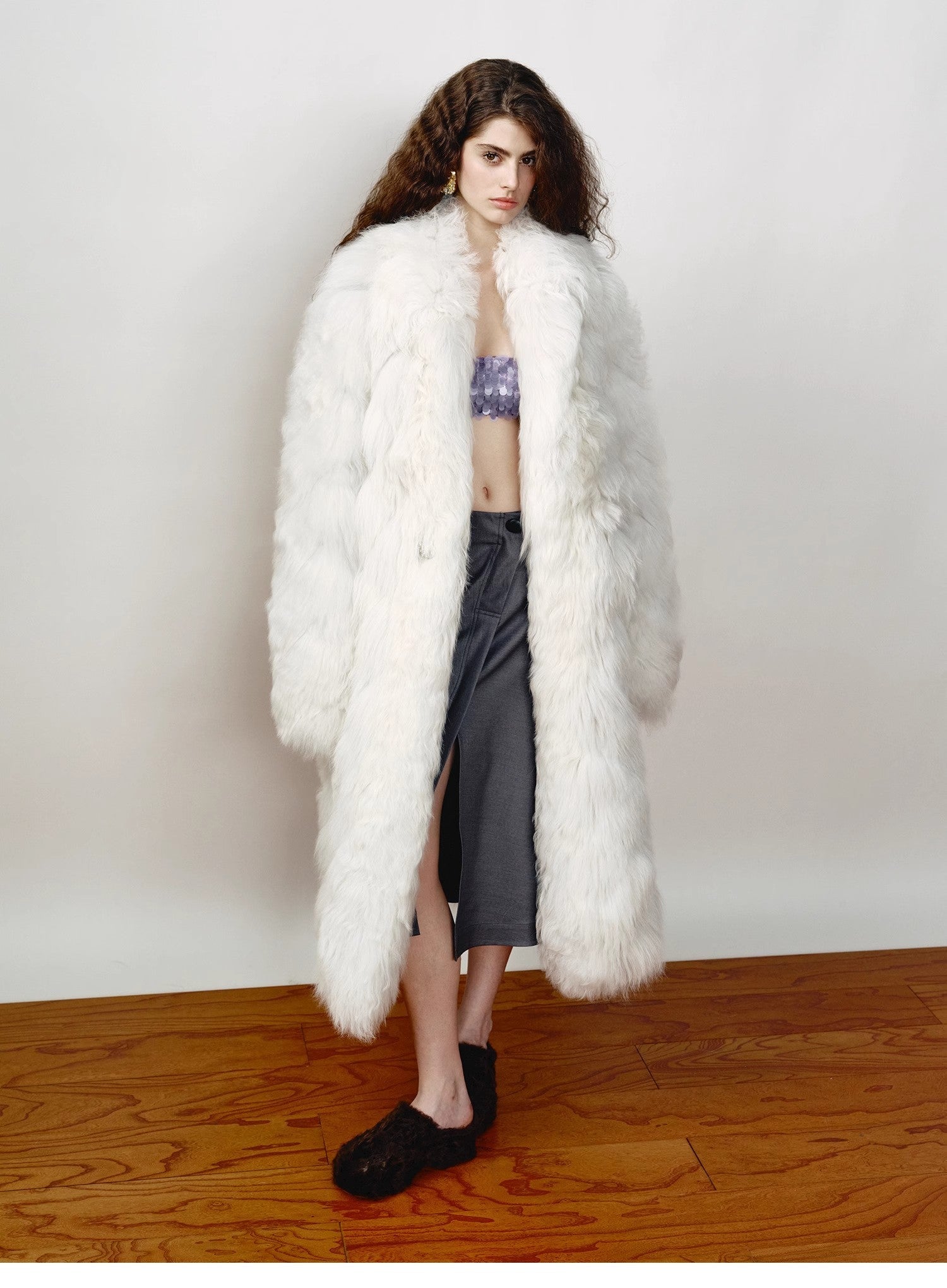 [FF × JW Collaboration - Fur-lined Slip-On Platform Sneakers] Casual and stylish design with wool, slip-on thick-soled sneakers that add height-2