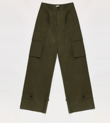 "Leisure First" Personalized three-dimensional large patch pocket straight wide-leg work trousers-7