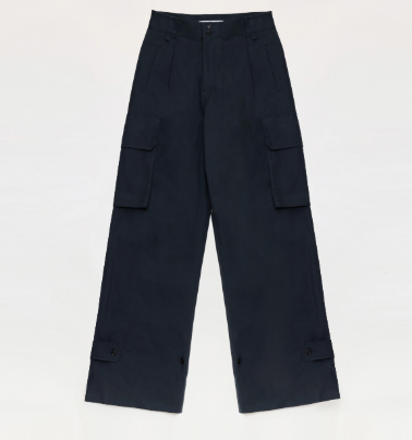 "Leisure First" Personalized three-dimensional large patch pocket straight wide-leg work trousers-6
