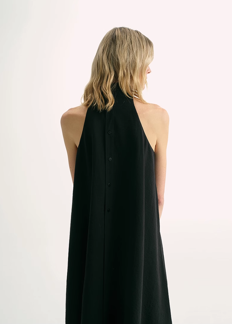 Luxury mulberry silk wrinkle-resistant small high collar A-line summer beach Dresses for women-4