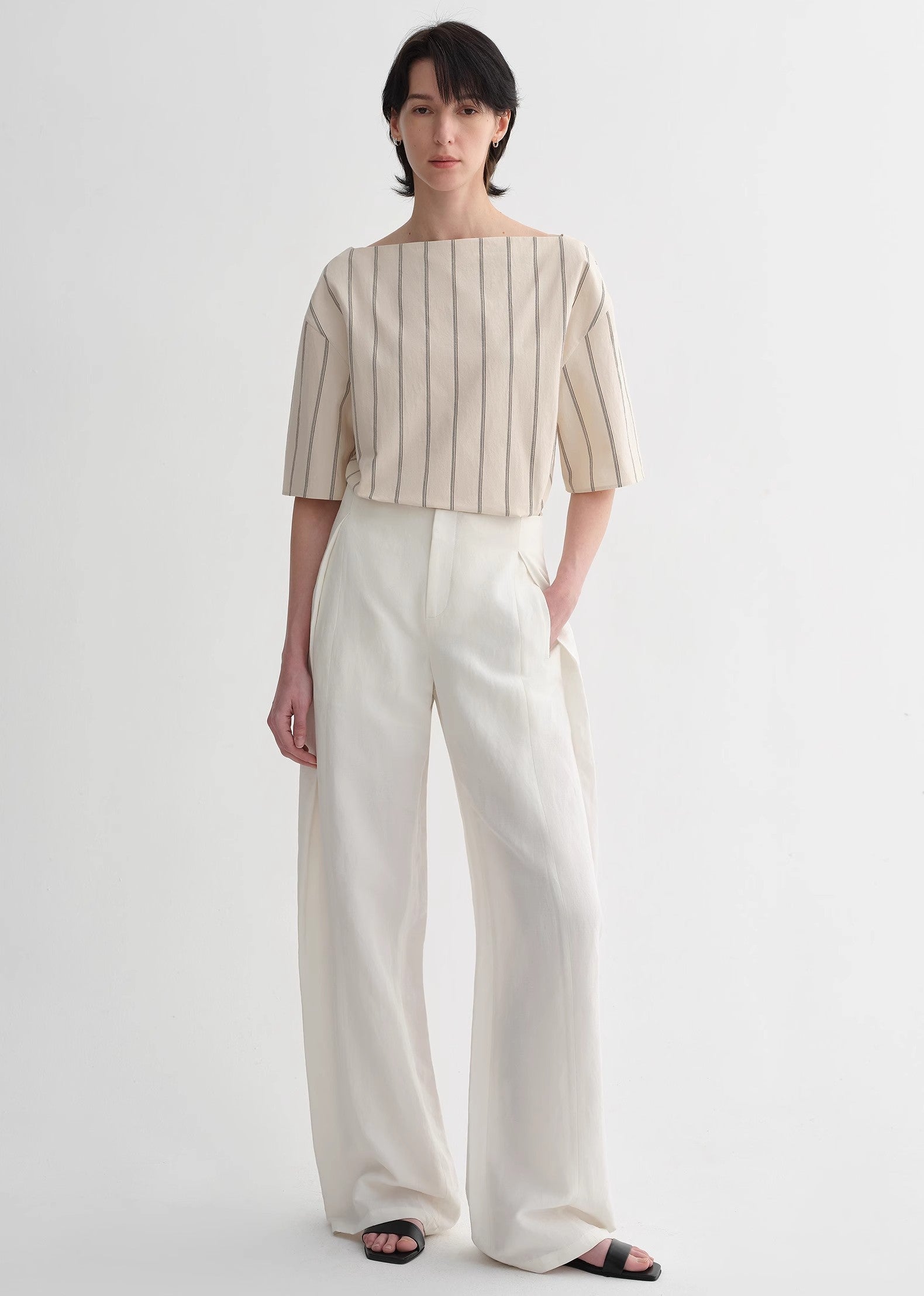 High-intelligence, relaxed, simple, high-quality, long-staple cotton, short-sleeved shirt for women-0