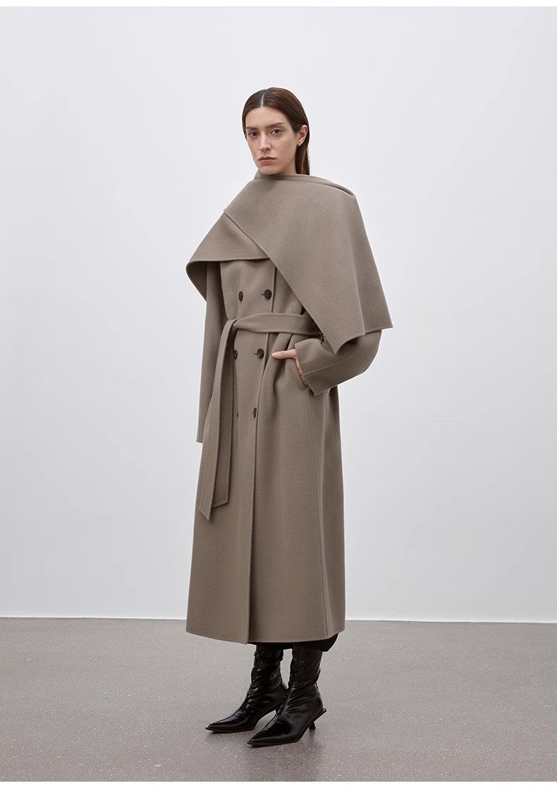 "Assassin's Creed" removable scarf collar, woolen coat for women, autumn and winter coat-4