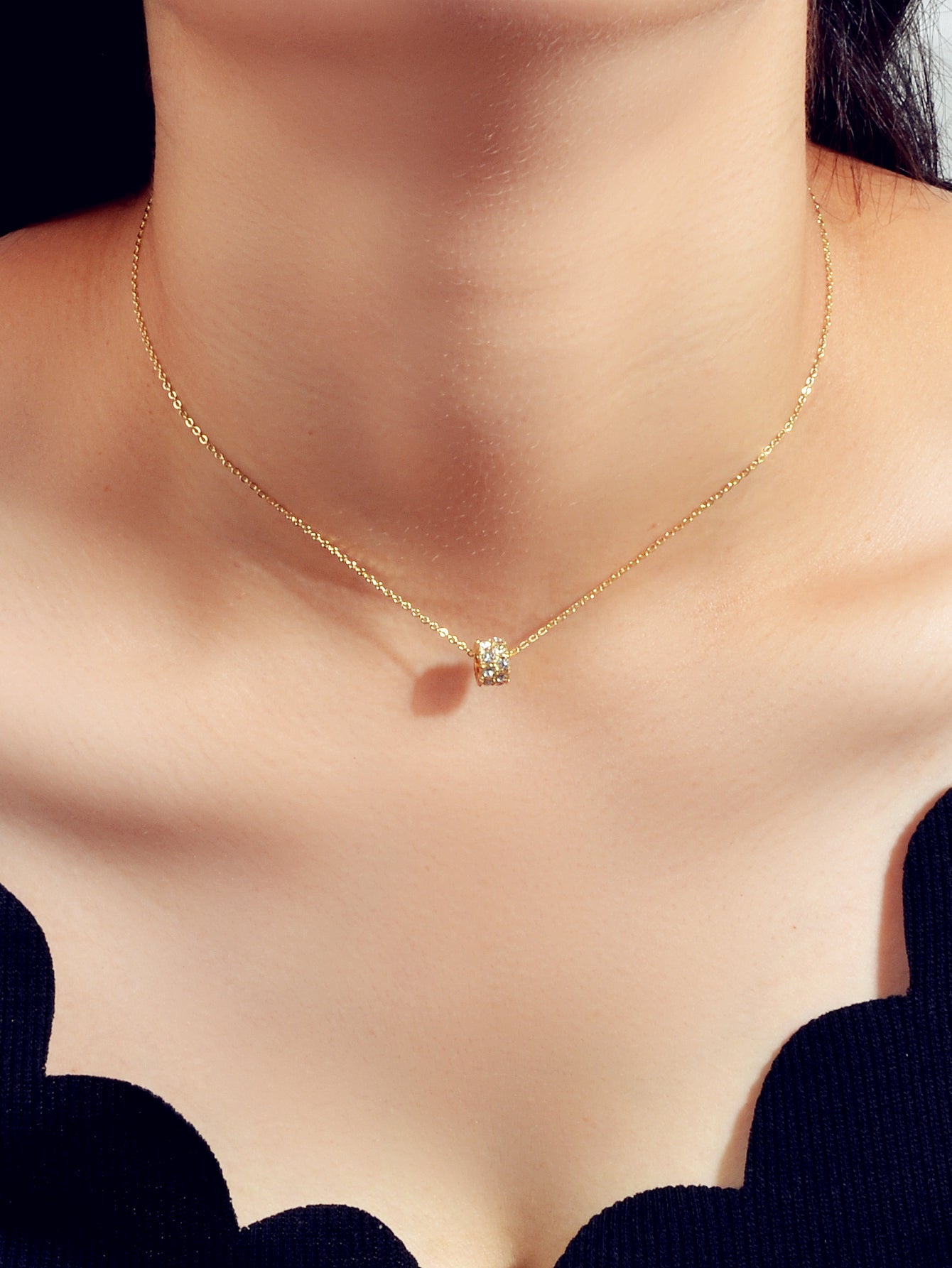 Luxurious Jewellery Gold Silver Chain Rhinestone Cylinder Necklace Accessories-0