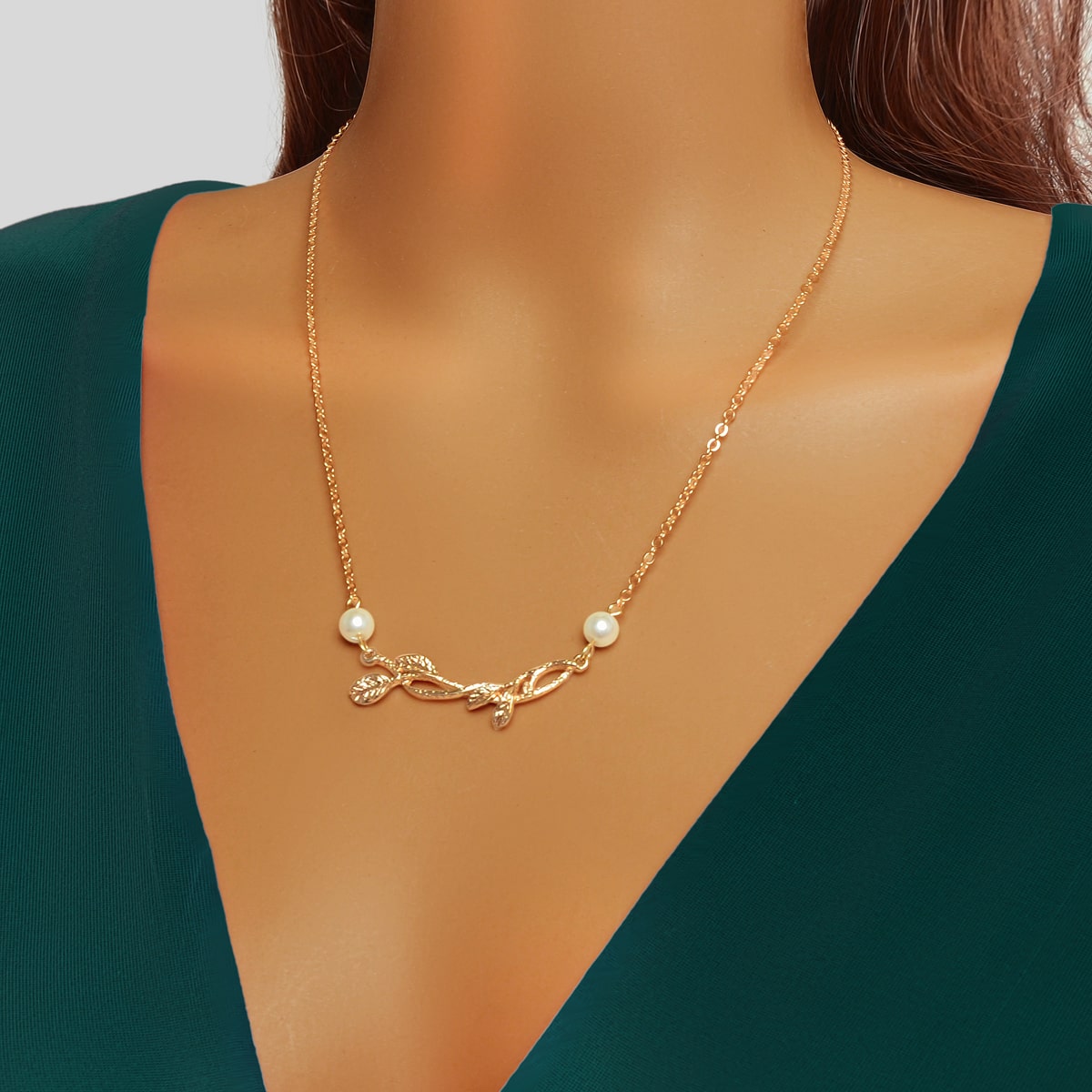 Golden Floral Elegance Long Leaf Pendant Necklace - Timeless Charm Jewellery-0