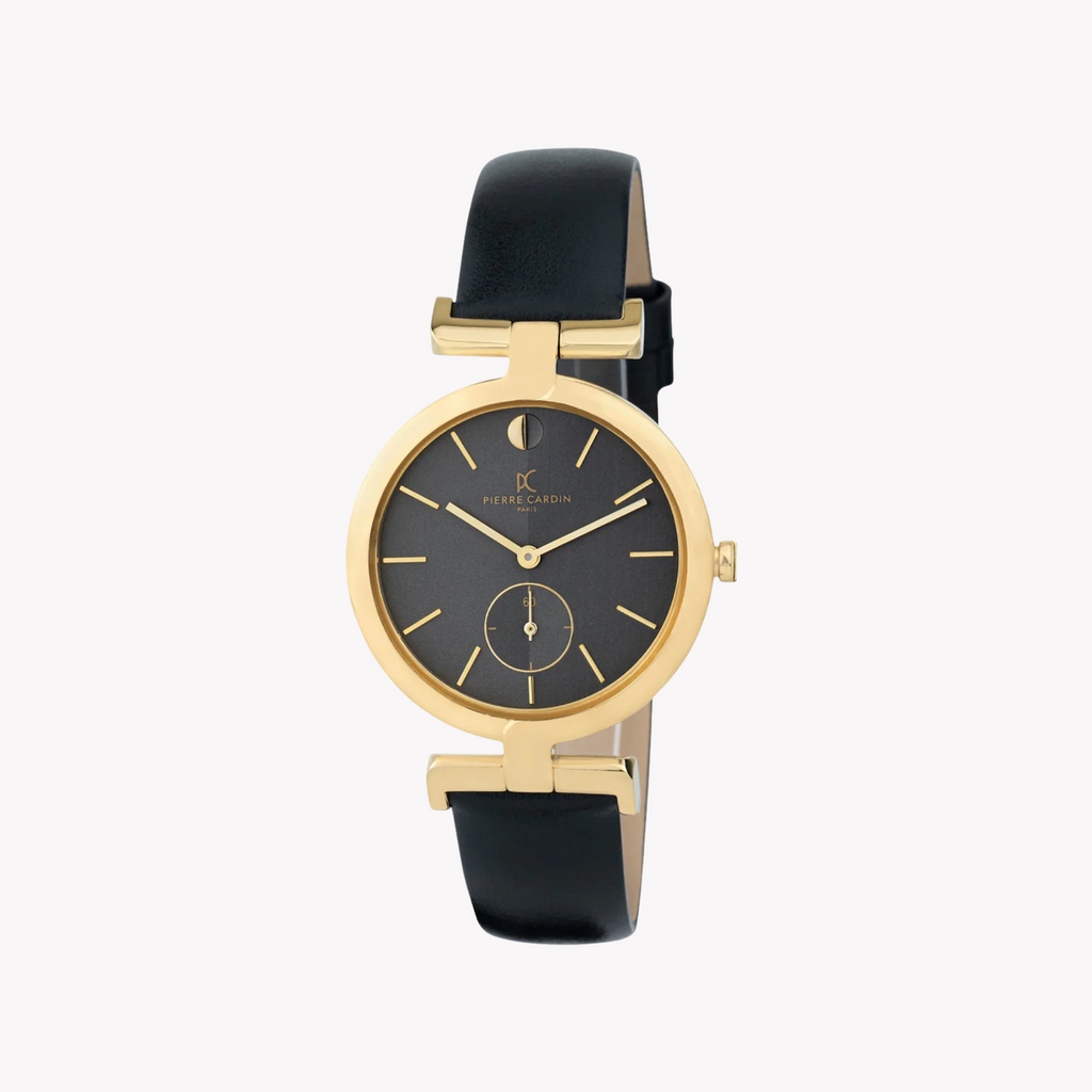 Pierre Cardin Women's Black Leather Watch, Gold Case | Cmd.3518