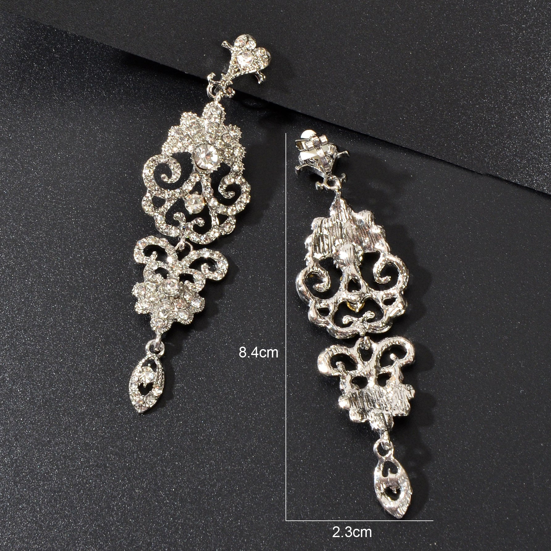 Luxury Rhinestones Silver Hollow Carving Pendant Earrings Banquet Wedding Jewellery-3