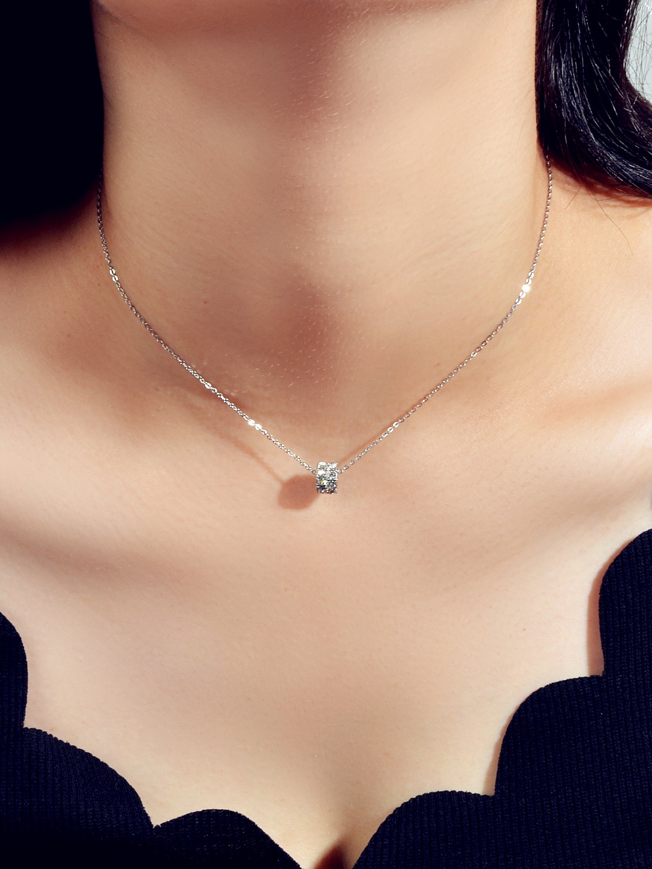 Luxurious Jewellery Gold Silver Chain Rhinestone Cylinder Necklace Accessories-5