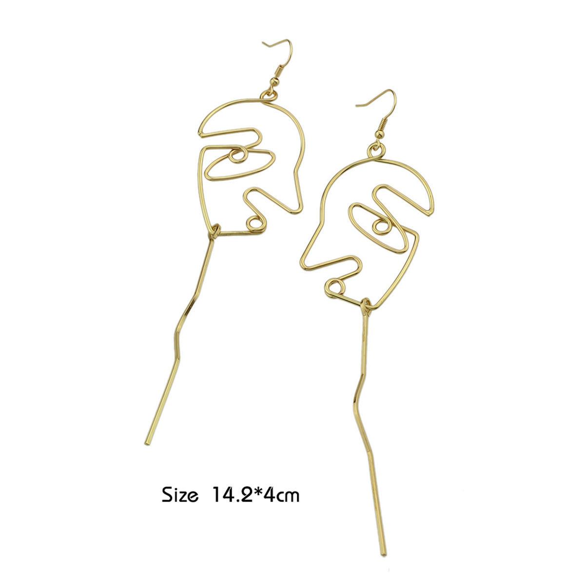 Abstract Art Gold Silver Metal Minimalist Hollow Weird Face Long Charm Earrings-3