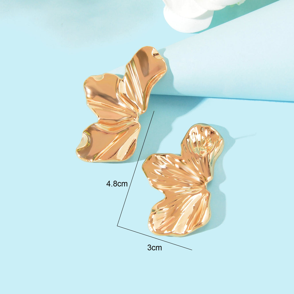 Stylish Golden Metal Geometric Irregular Leaf Stud Party Earrings for Women-3