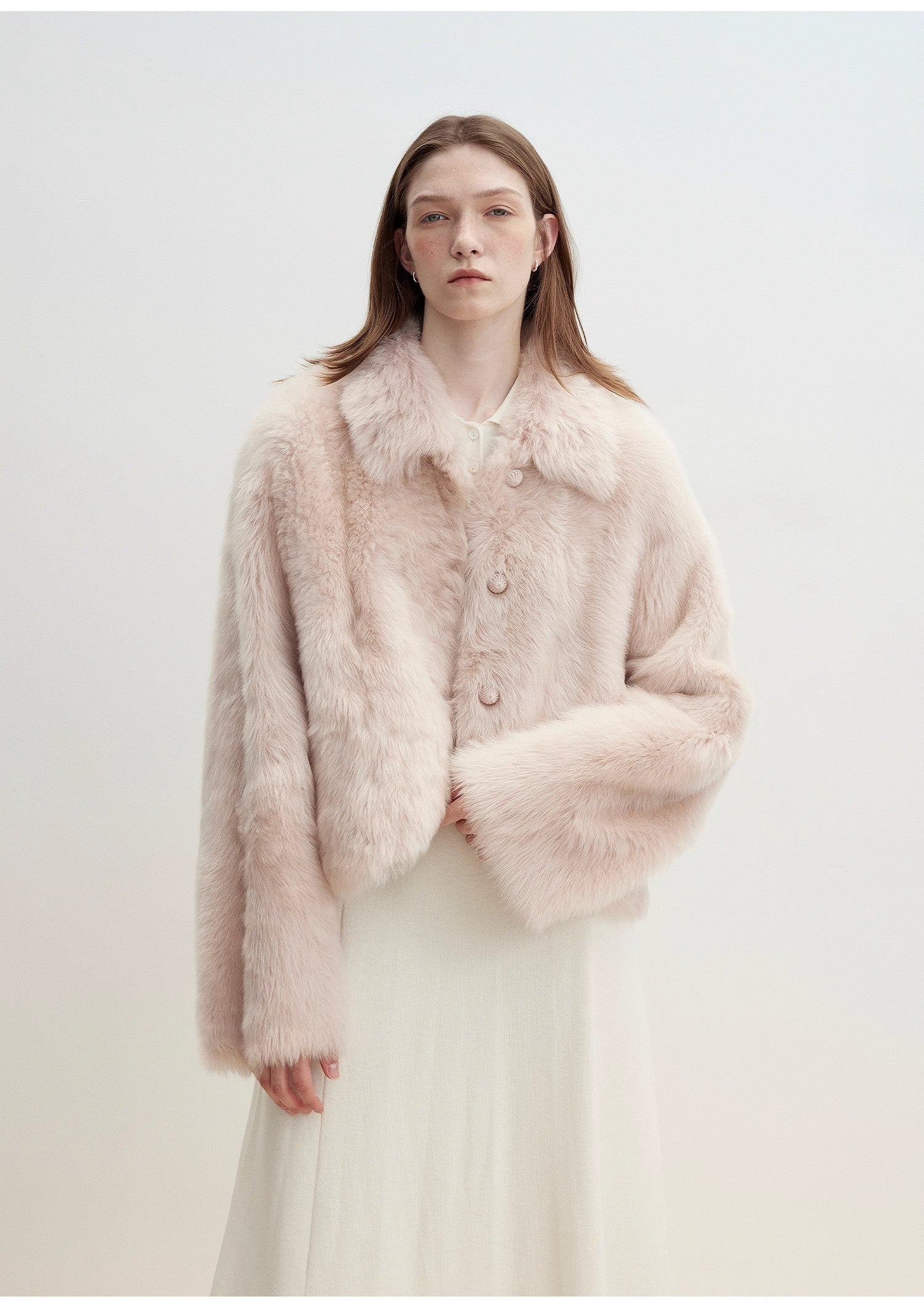 "Autumn Secret" Pink Lapel Tuscan Straight Fur Sheepskin Short Jacket-1