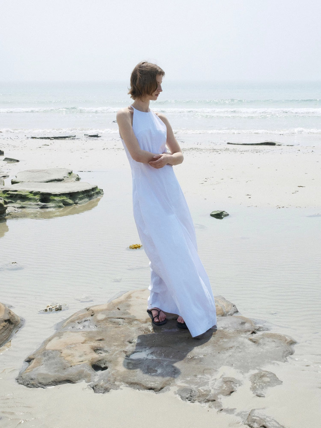 "Piano Music" halterneck waist-cinching cocoon dress-1