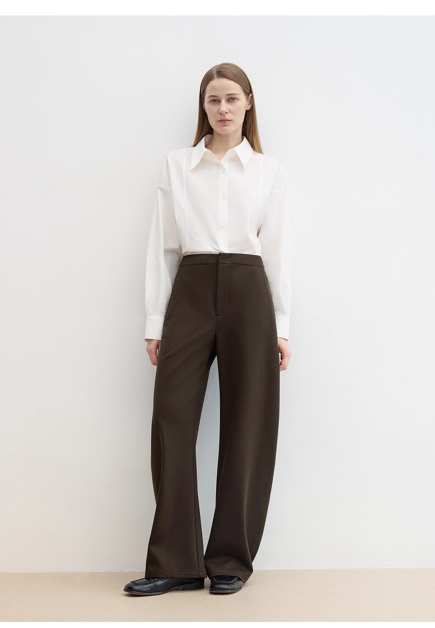 "Nostalgic Stroll" Wool Blended High Waist Curved Scimitar Casual Pants for Women-4