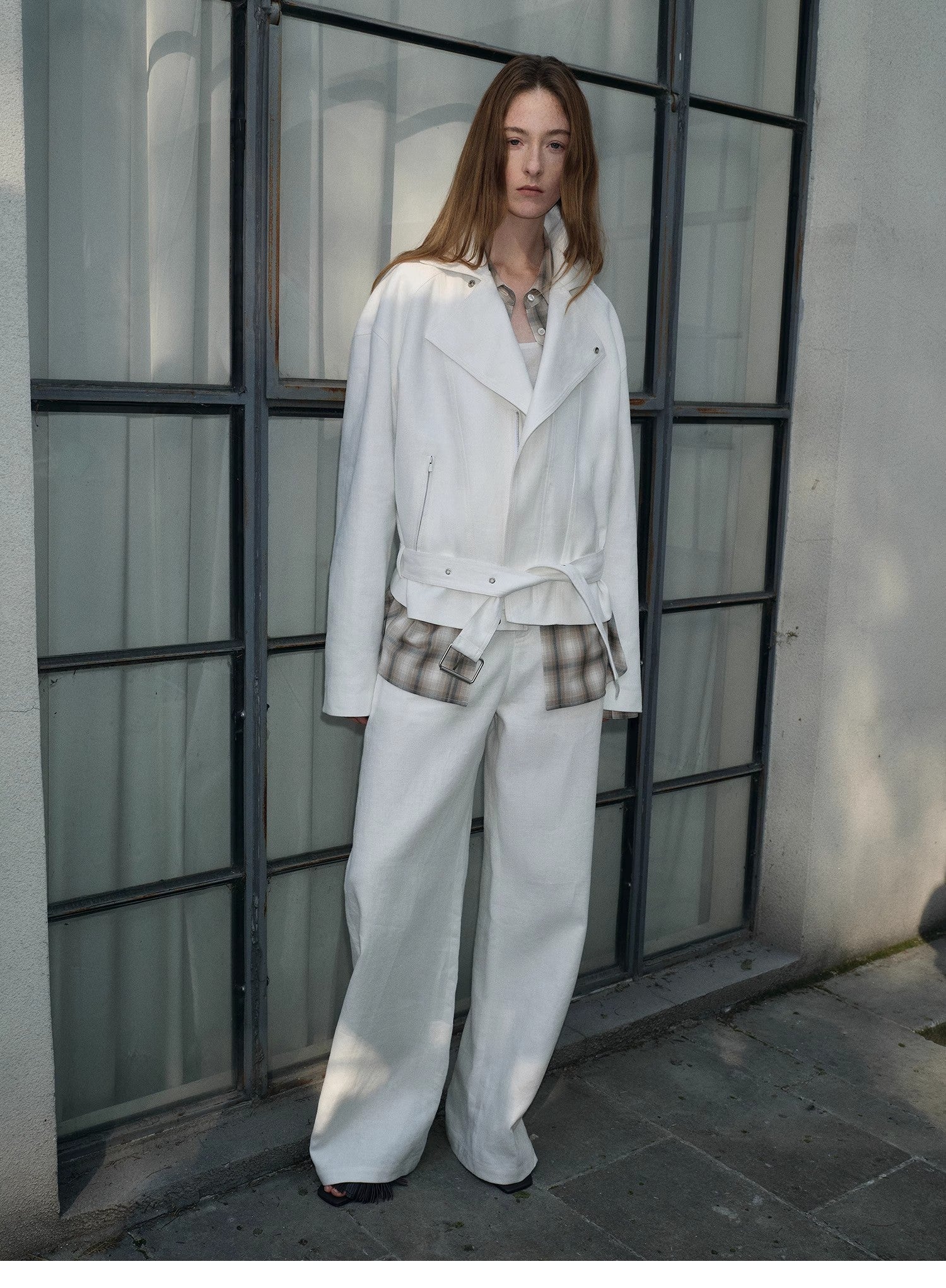 Practical personality linen draped trapezoidal jacket"Modern Past"-1