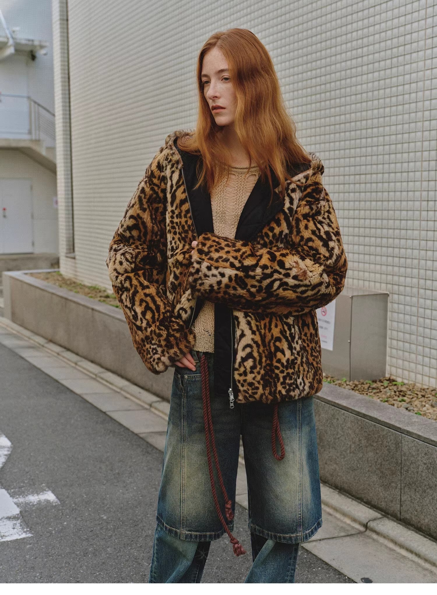 Leo Print Reversible Rabbit Fur Coat