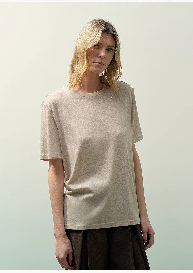 "Soft Cloud" 15.5mm cashmere loose and comfortable round neck versatile short-sleeved T-shirt for women-1