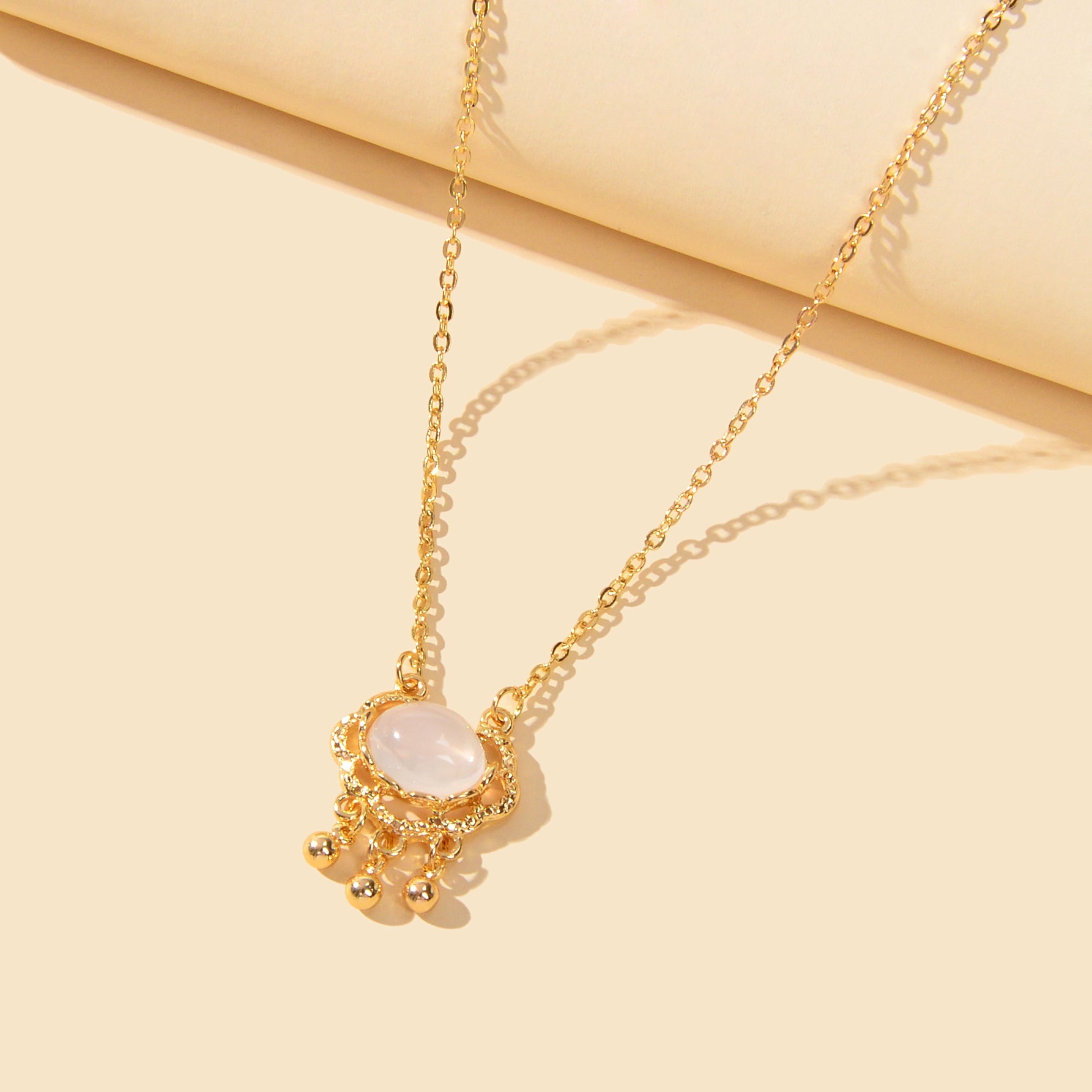 Textured Jewelry Opal Gold Chain Lock Pendant Necklace Best Friend Birthday Gift-1