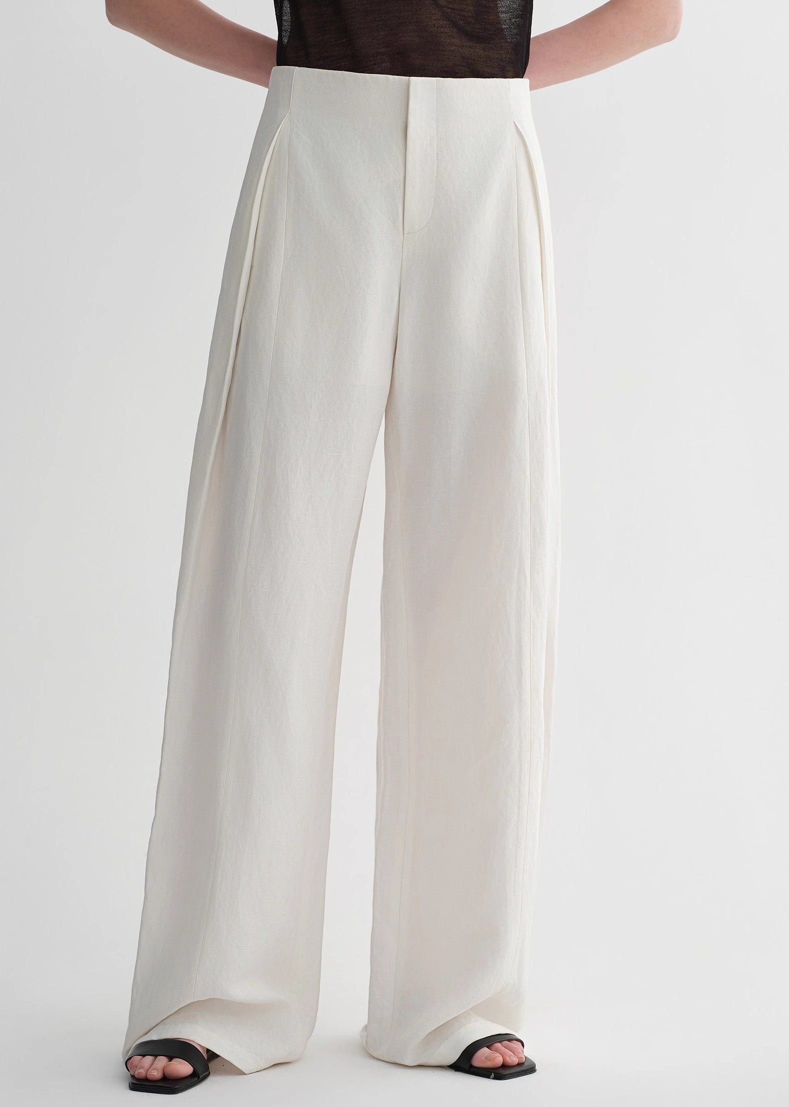 Summer mulberry silk linen waistless three-dimensional pleated wide-leg pants for women-1