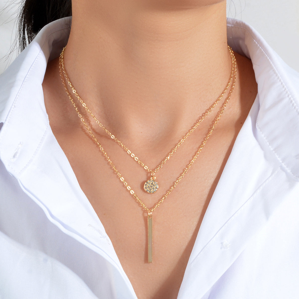 AU Local Double Layer Chain Round Charm Bar Drop Necklace Choker Party Jewellery-0